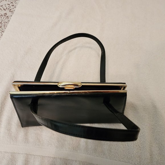 Elegant vintage deep blue shoulder bag with gold clasp - Picture 3 of 5